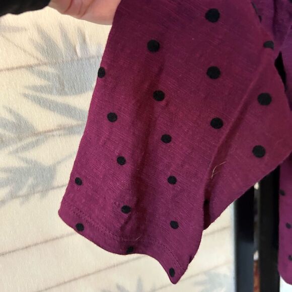 Talbots Purple Long Sleeve flocked black polka dots 100% Cotton Tunic Top 1X - Picture 4 of 8